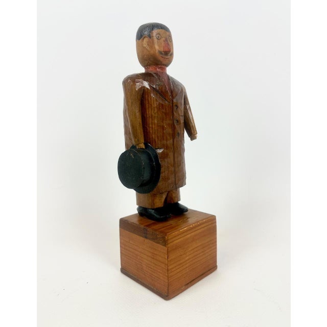 Swedish Wooden Hand Carved Man with Hat Sculpture with Money Box, 1910s For Sale - Image 3 of 12