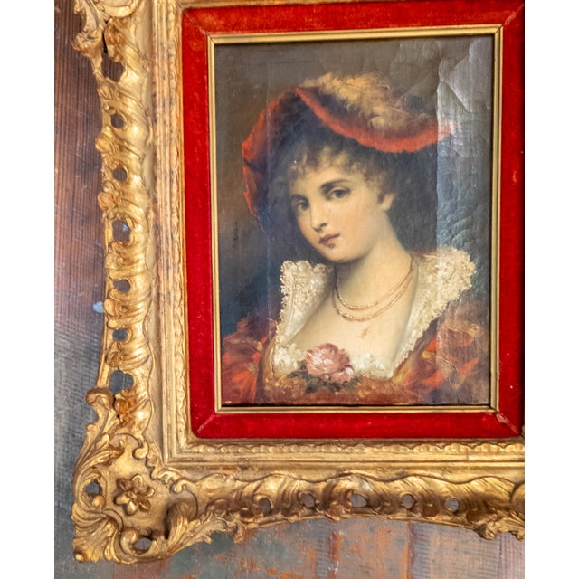19th Century Continental European French Style Portrait Painting of a Lady in Red, Signed For Sale In New York - Image 6 of 14
