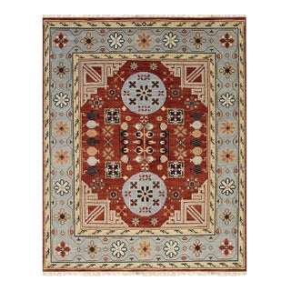 10x14 Talia Traditional Red Rust Bold Star Geometric Handknotted Wool Carpet Rug For Sale