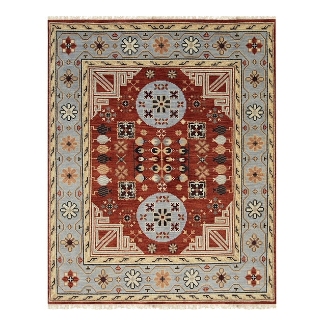 10x14 Talia Traditional Red Rust Bold Star Geometric Handknotted Wool Carpet Rug For Sale