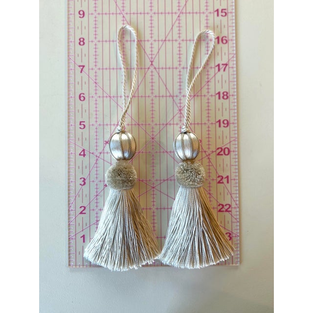 Petite Beaded Key Tassels in Blue and White - A Pair For Sale - Image 15 of 15