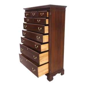 Solid Mahogany Brass Drop Pulls Federal High Boy Dresser Chest of Drawers