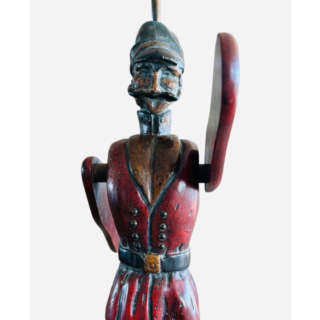 Brown 1910 English Folk Art Whirligig Carved Wooden Lamp For Sale - Image 8 of 9