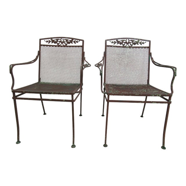 1960s Art Nouveau Woodard Daisy Patio Arm Chairs - a Pair For Sale