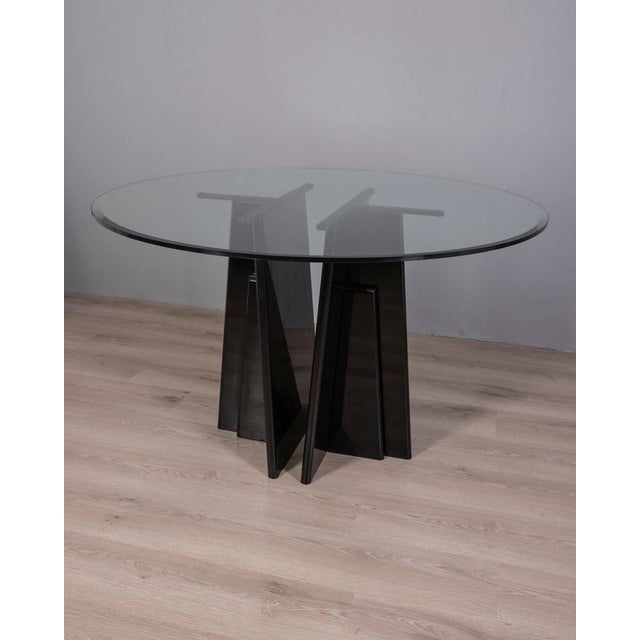 Postmodern Vintage Italian Round Table in Black Wood and Glass, 1980s For Sale - Image 3 of 8