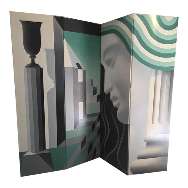 Vintage Post Modern Monumental Room Divider Folding Screen Art Deco Surrealist For Sale