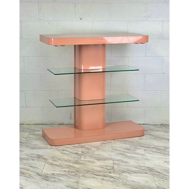 This Stunning Pink Lacquer 4 Tier Bar Will Be The Center Of Attention In Your Home! Features Stem Ware Storage Beneath The...