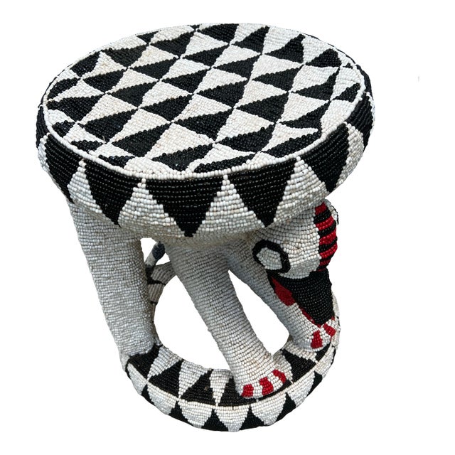 1970s Hand Beaded African Style Decorative Stool For Sale