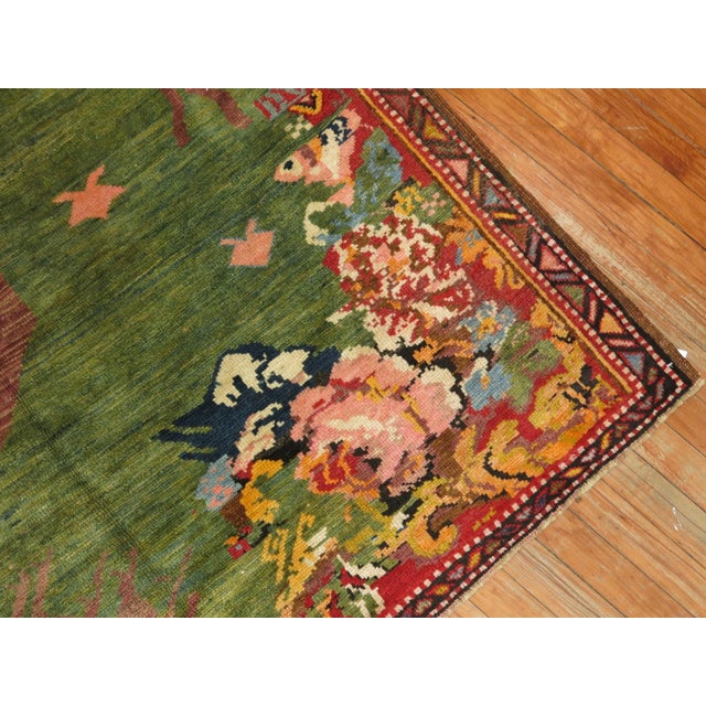 Textile Early 20th Century Green Pictorial Deer Rug - 4'8" x 6'9" For Sale - Image 7 of 9