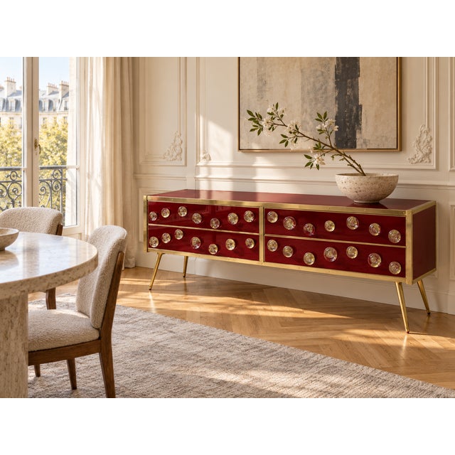 Wood Italian Red Murano Glass Sideboard with 28 Jewels and Brass from Justfurnituress SRL For Sale - Image 7 of 9