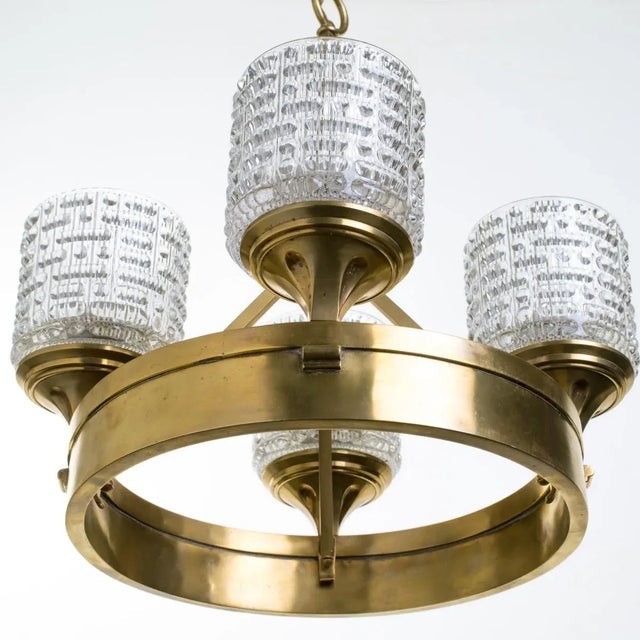 Brass Pressed Glass and Brass German Chandelier For Sale - Image 8 of 11
