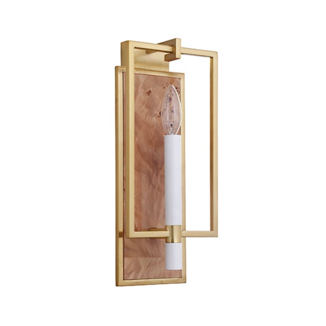 Contemporary Matthew Izzo Home Taurus Burlwood and Antique Brass Candlestick Wall Sconce For Sale - Image 3 of 3