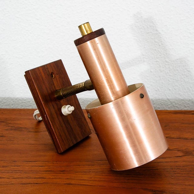 Mid Century Modern Wall Sconce Lamp Lighting Rosewood Copper Denmark MCM For Sale - Image 4 of 10