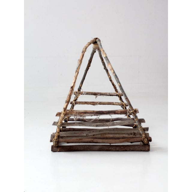 Farmhouse Vintage Rustic Twig Basket With Arched Handle For Sale - Image 3 of 18