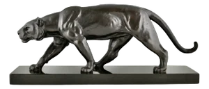 Alexandre Ouline, Art Deco Panther Sculpture, 1930, Bronze on Marble Base
