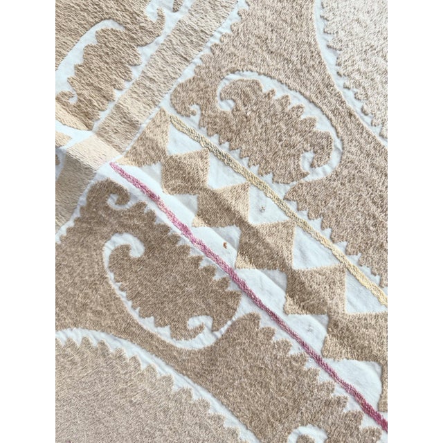 Suzani Wall Tapestry - Neutral Tan Uzbekistan Embroidery For Sale - Image 15 of 16