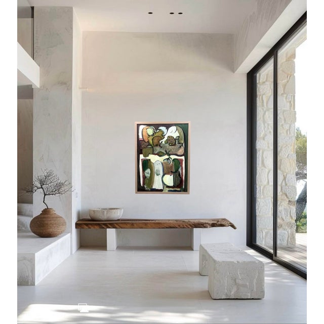 Abstract Painting in “Forest Greens” by Artist Marjorie Schlossman, Framed, 51” X 38” For Sale - Image 12 of 12
