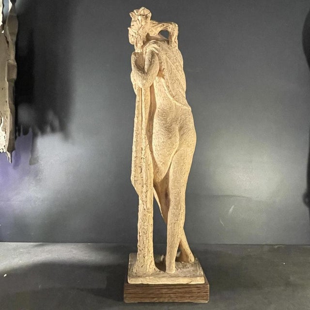 Tan Draped Nude Woman Terracotta Sculpture by Alphonse Darville, 1959 For Sale - Image 8 of 13