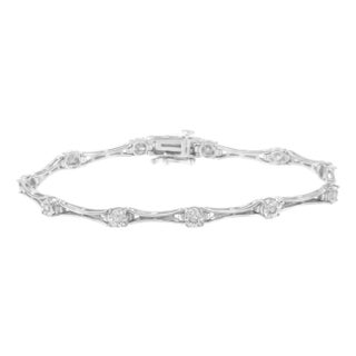 .925 Sterling Silver 1/4 Cttw Diamond Miracle-Set Flared-Bar 7" Link-Style Tennis Bracelet (I-J Color, I3 Clarity) For Sale