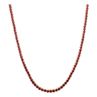 VRJewels 14k Yellow Gold 8.54 Ct Round Cut Natural Ruby Tennis Necklace 18 Inches For Sale