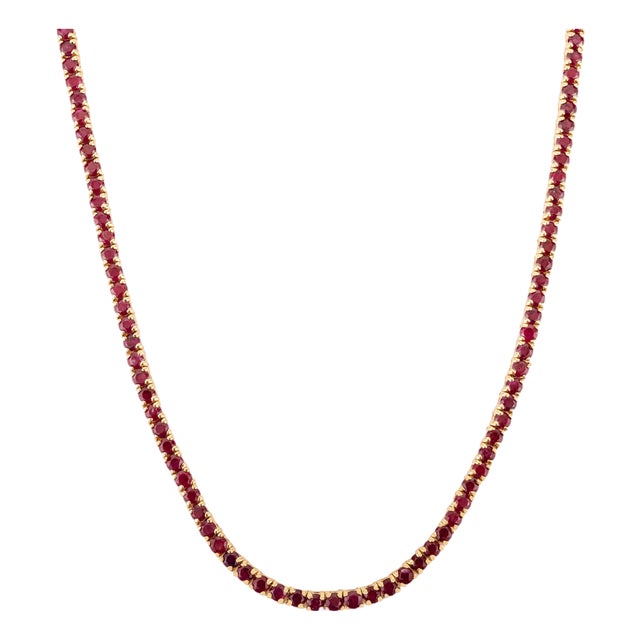 VRJewels 14k Yellow Gold 8.54 Ct Round Cut Natural Ruby Tennis Necklace 18 Inches For Sale