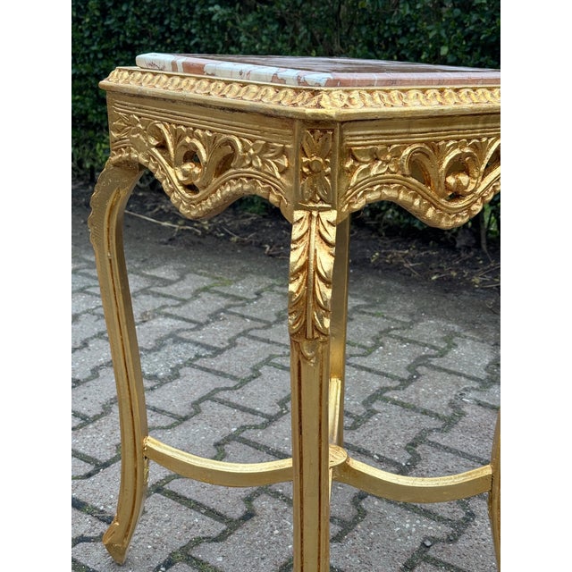 1970 French Louis XVI Gold Beech Pink Marble Tables - Pair For Sale - Image 12 of 17