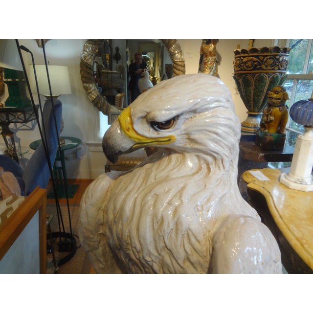 Hollywood Regency Vintage Italian Glazed Terracotta Eagle Sculpture For Sale - Image 3 of 11