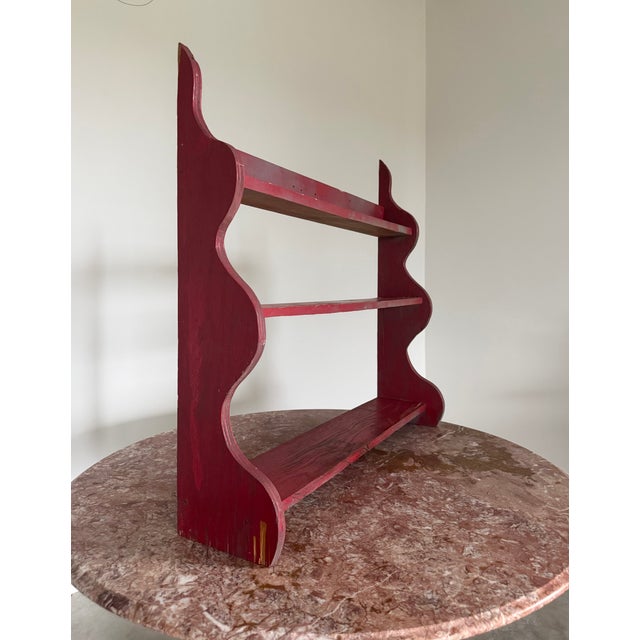 Primitive Folk Art Sculptural Wall Shelf in Red Paint For Sale - Image 4 of 18