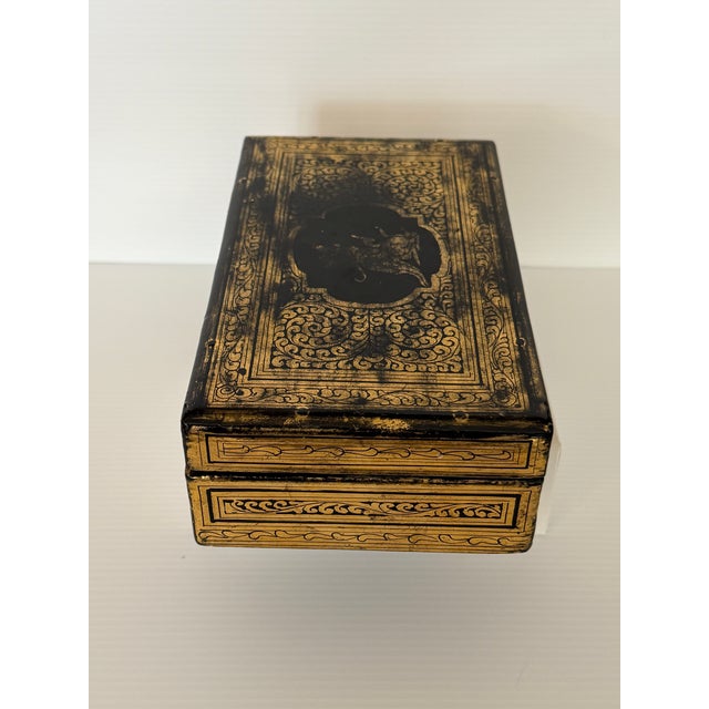 Victorian Anglo-Indian Hand-Gilt Lacquer Jewelry Box, Kashmir Circa 1880 For Sale In Phoenix - Image 6 of 12