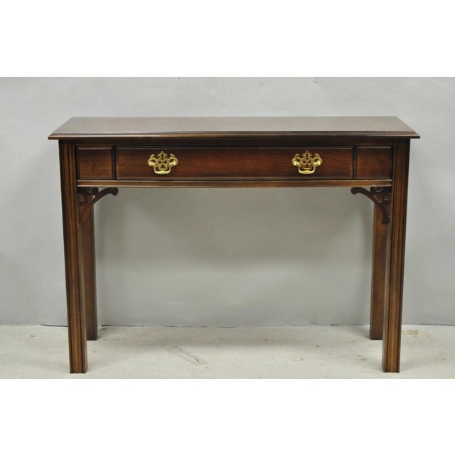 Vintage Lane Altavista Georgian Chippendale Style Cherry Wood Small One Drawer Console Table. Circa Late 20th Century....
