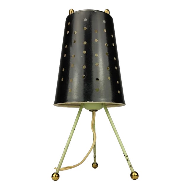 Small Mid-Century Tripod Table Lamp with Perforated Metal Shade, 1950 For Sale