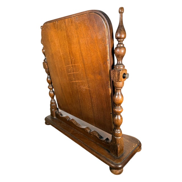 Brown Vintage Vanity Mirror - Antique Wooden Dresser Tabletop Tilting Tilt Mirror - Chippy Rustic Painted Wood Mirror For Sale - Image 8 of 9