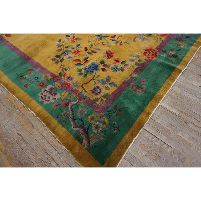 Textile 1920s Goldenord Field Floral Antique Chinese Art Deco Carpet by Nichols Workshop For Sale - Image 7 of 12