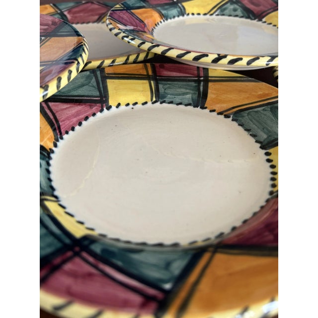 Vintage Ceramic Dessert Plates in Colorful Design in the style of Vallauris, Set of 8 For Sale - Image 3 of 6