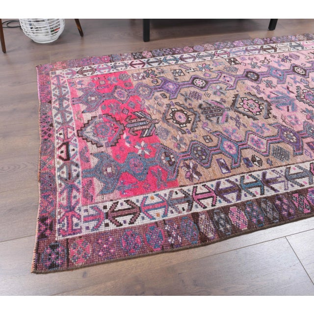 1970s Vintage Turkish Oushak Handmade Cotton Pink Wool Area Rug For Sale - Image 5 of 9