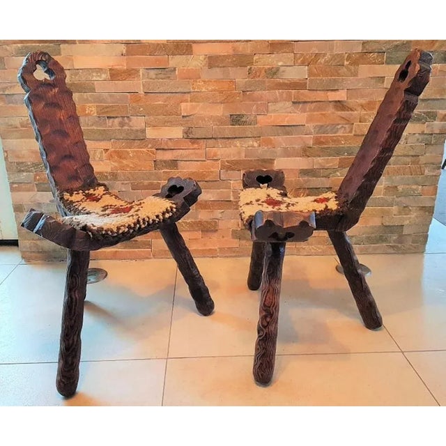 Set of Mid-Century French Wood and Wool Side Chairs, 1960s For Sale - Image 13 of 16