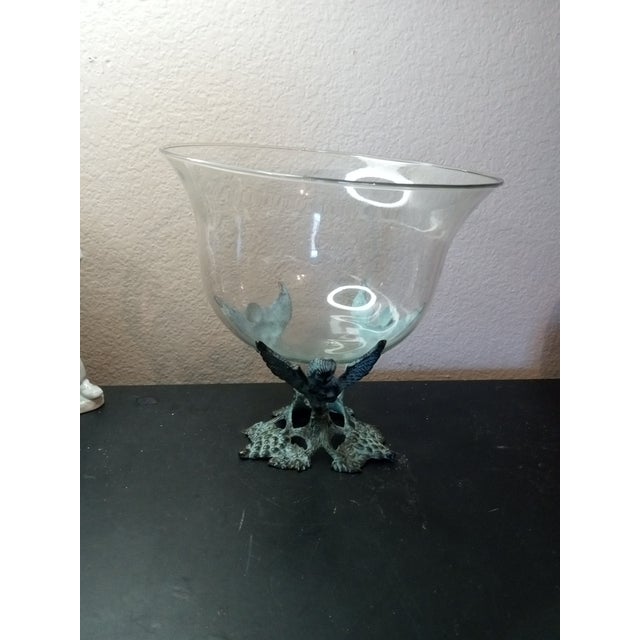 1930s Gorgeous French Baroque Centerpiece Bowl on Verdigris Bronze Pedestal For Sale In Dallas - Image 6 of 7