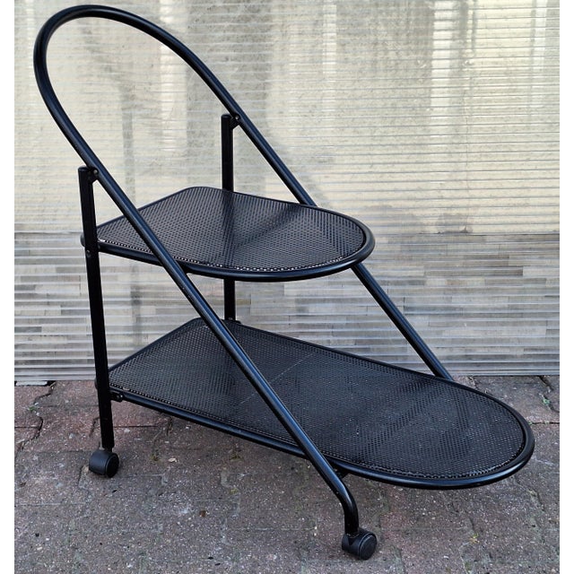 1980s Postmodern Metal Serving Trolley in Black Lacquered Metal, 1980s For Sale - Image 5 of 8