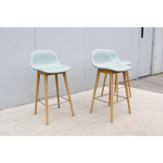 Wood Danish Iskos-Berlin for Muuto Leather Fiber Counter Stools Wood Base - Set of 3 For Sale - Image 7 of 18