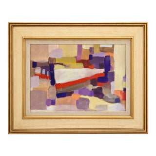 Chromatic Drift — Bright Abstract Painting on Panel, Circa 2008, Cream & Gold Frame For Sale