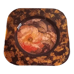 Vintage Signed Lesley Roy Gold Aventurine Floral Plate