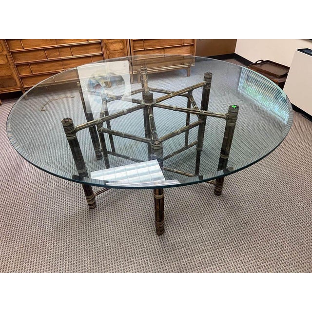 McGuire Hollywood Regency Style Round Glass Top Faux Bamboo Base Dining Table with Glass Top .Original Thick Bevealed...