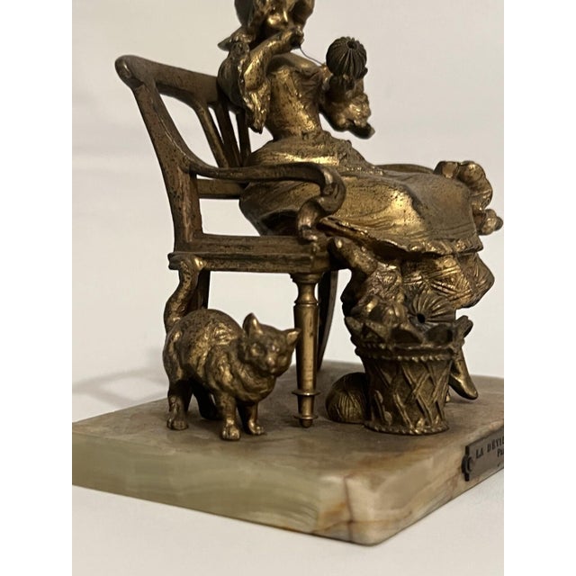 Bronze Statue Marble Girl with Cat LA Devideuse Par Maxim Antique For Sale - Image 17 of 18