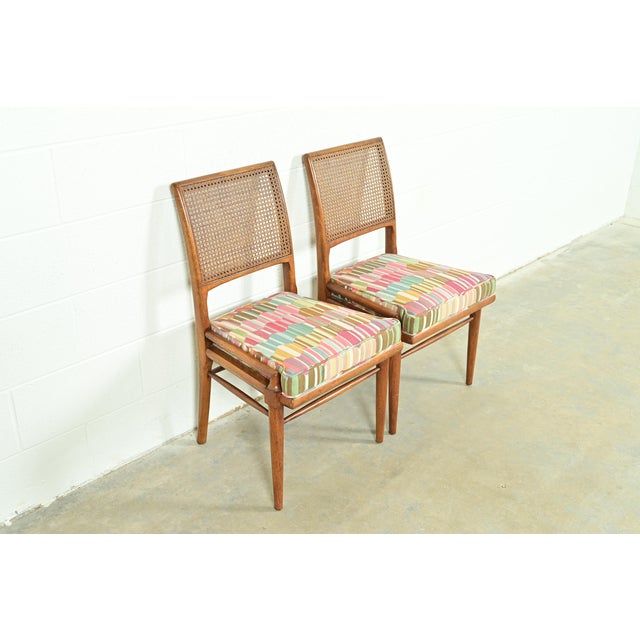 Henredon Robsjohn-Gibbings Style Mid-Century Modern Walnut and Cane Side Chairs or Dining Chairs by Henredon, Pair For Sale - Image 4 of 13