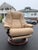 A nearly perfect conditioned Ekornes Stressless electric recliner. The chair is upholstered in a well kept beige leather....