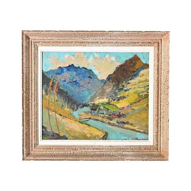 French Vintage Framed Mountain Landscape Painting For Sale - Image 9 of 9