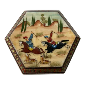 1950s Middle Eastern Persian Khatam Trinket Box With Miniature Art Painting