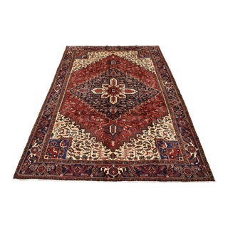 Heriz Rug 8'5'' X 10'10'' Red Wool Vintage Tribal Hand-Knotted Oriental Carpet For Sale