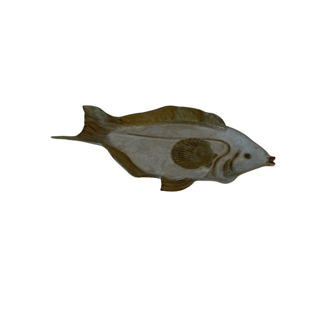 Mid-Century Ceramic Vintage Artisan Signed Pottery Decorative Fish Platter For Sale - Image 6 of 13