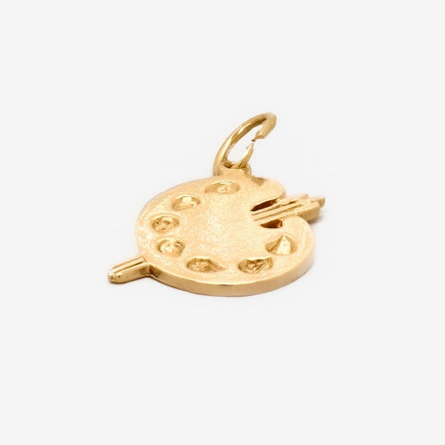 Gold Vintage Signed American Charm Co 14k Gold Artist Palette & Brush Bracelet Charm For Sale - Image 8 of 15